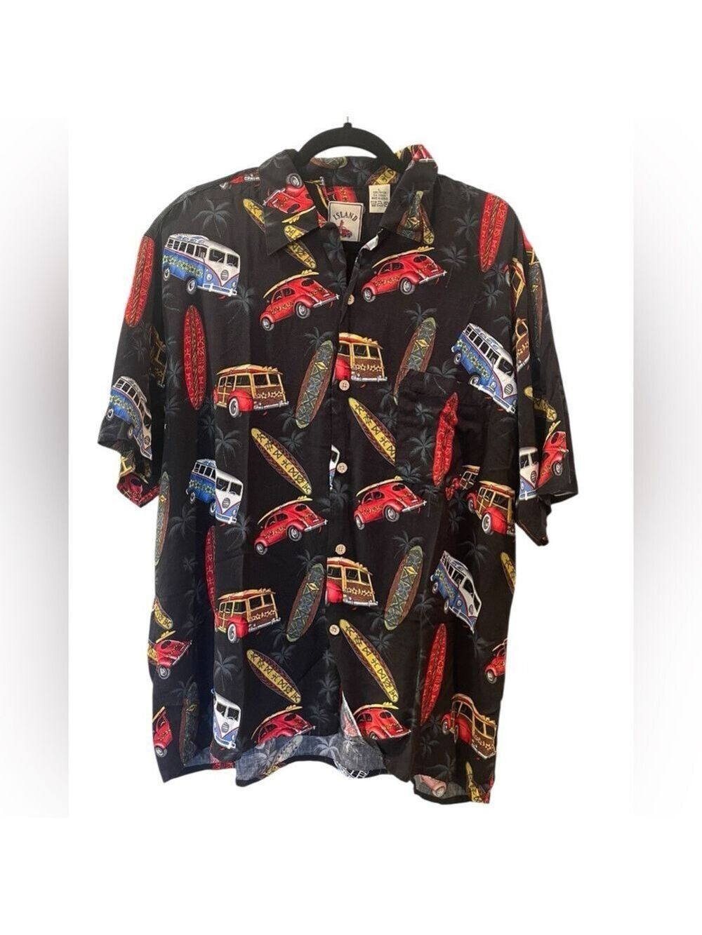 Island Collection Men’s Hawaiian Shirt Black Volkswagen Surfboard Size: Large